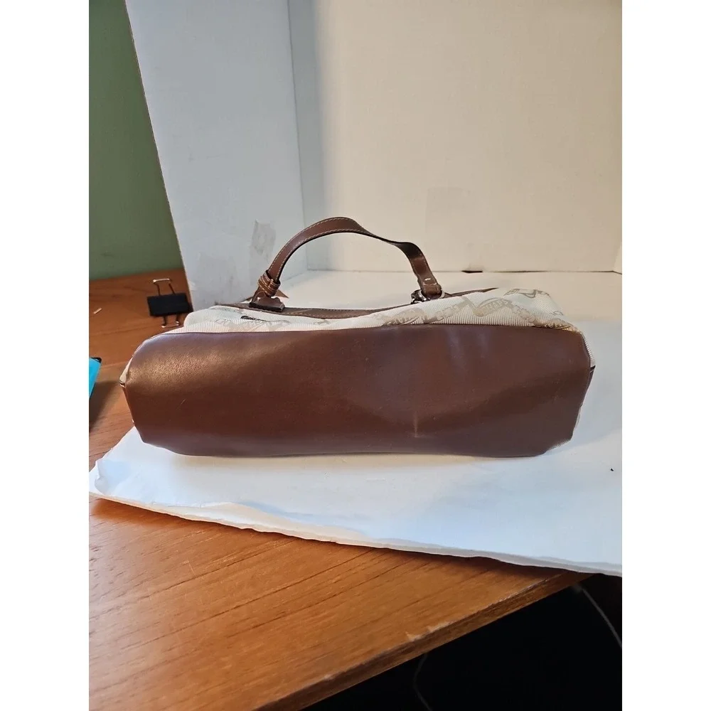 CHAPS Satchel Purse Beige Jacquard - 3 Compartments Zip